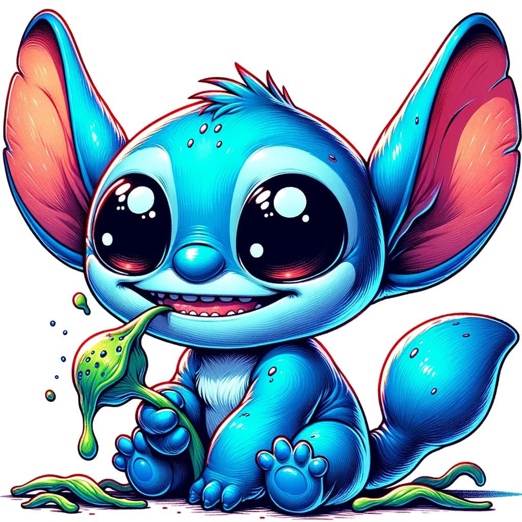 Stitch eating seaweed.