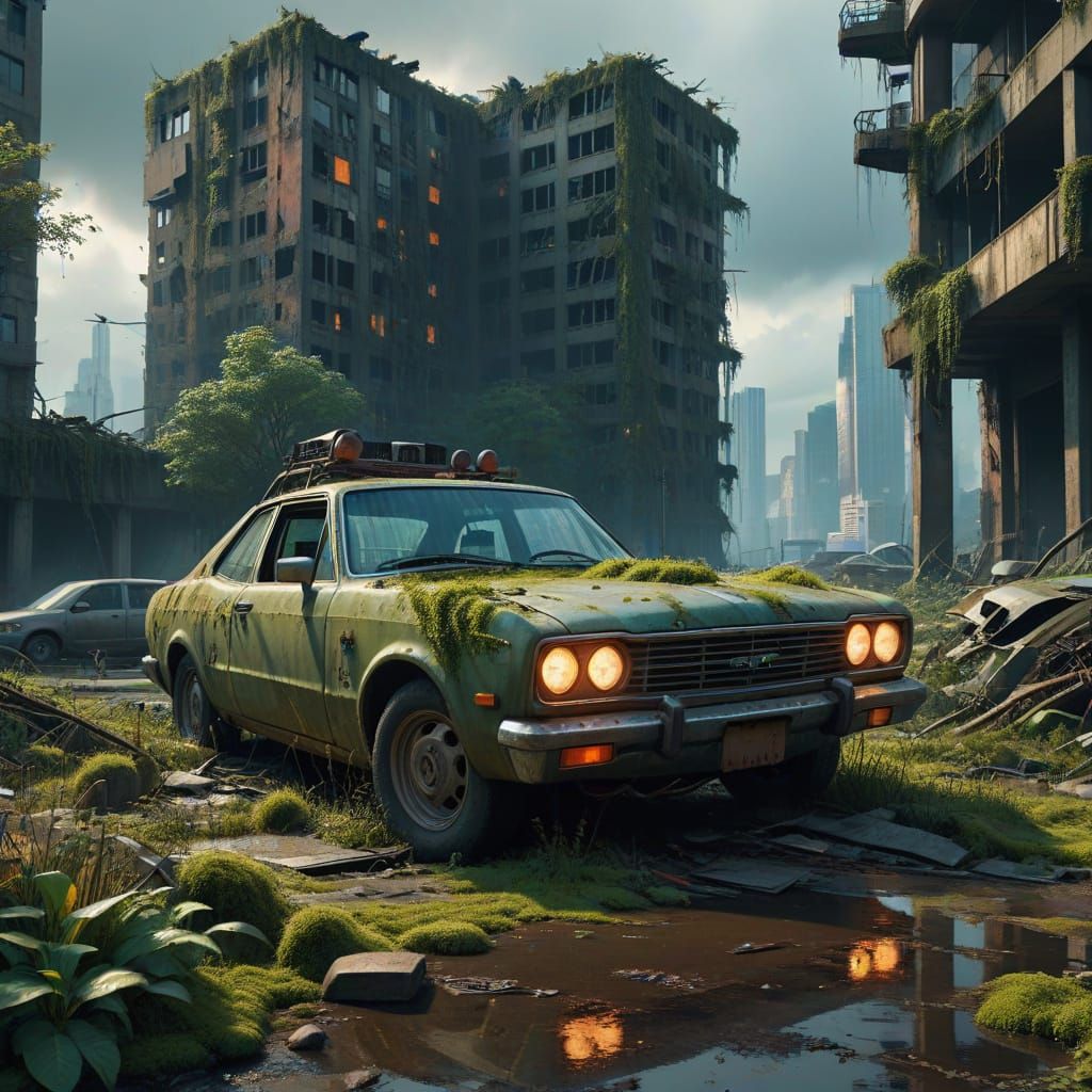 Post-Apocalyptic Cityscape in Hyper-Realistic Style