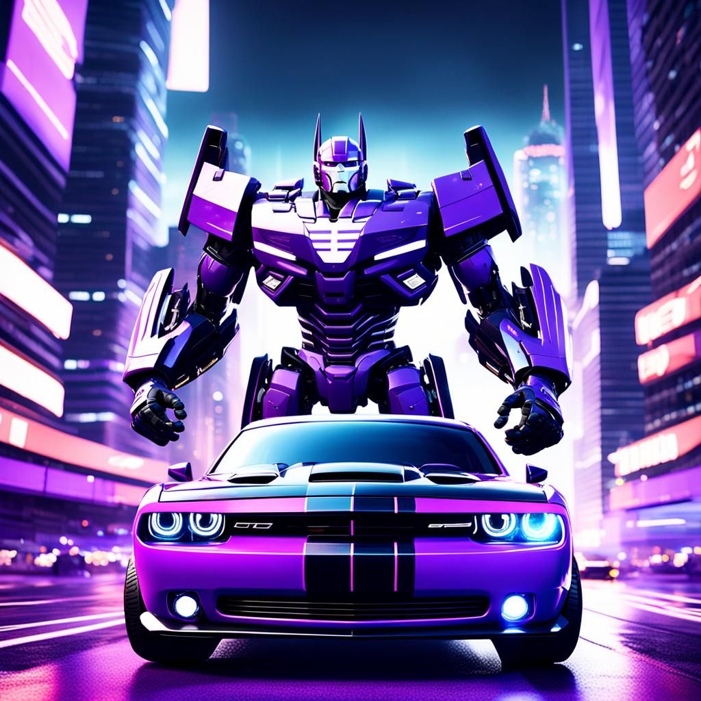 A captivating 3D render of a powerful purple and white Transformer ...