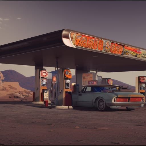 Retro gas station on Mars - AI Generated Artwork - NightCafe Creator