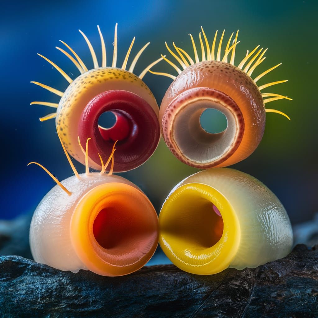 Magnificent Annelids on Beach with Coconuts and Fruits