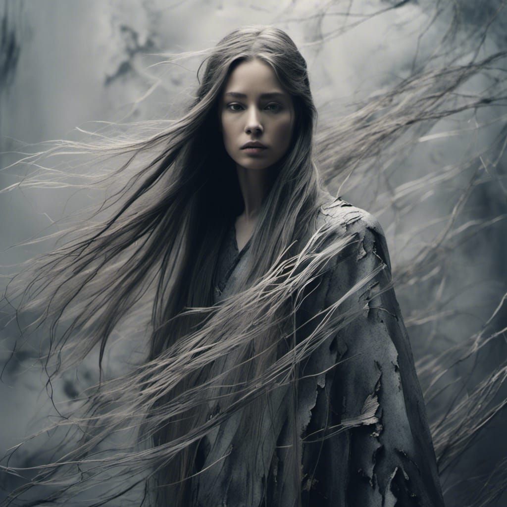 <lora:Woodsplash:1.0> (portrait_woman_long_hair_in_gray_colo...