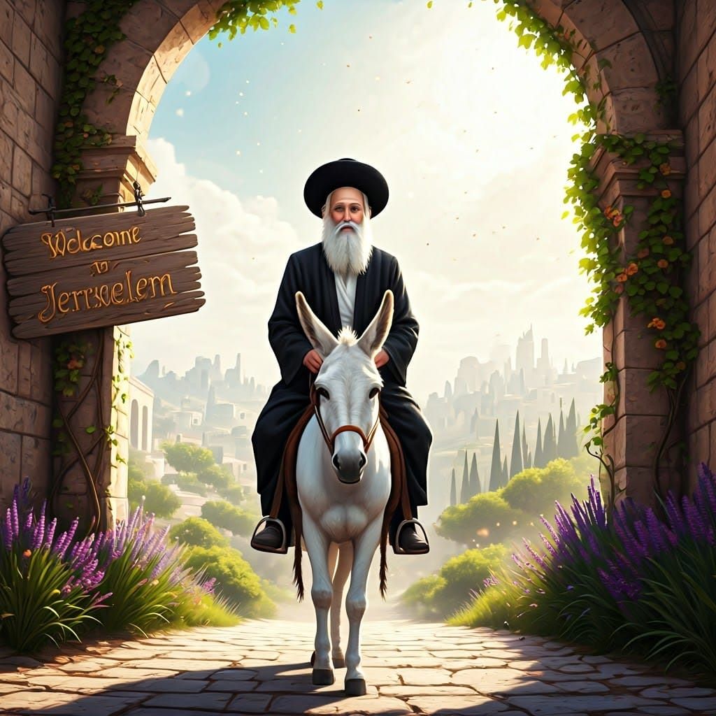 Serenity Embodied: Ultra-Orthodox Messiah Rides Regal Donkey...