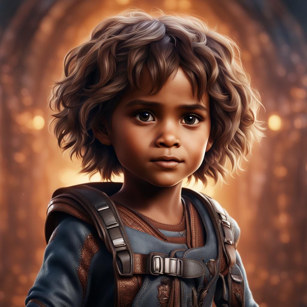 realistic little baby toddler face of Halle berry