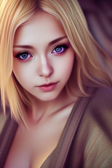 Beautiful blonde haired young woman in kimono, beautiful fac...