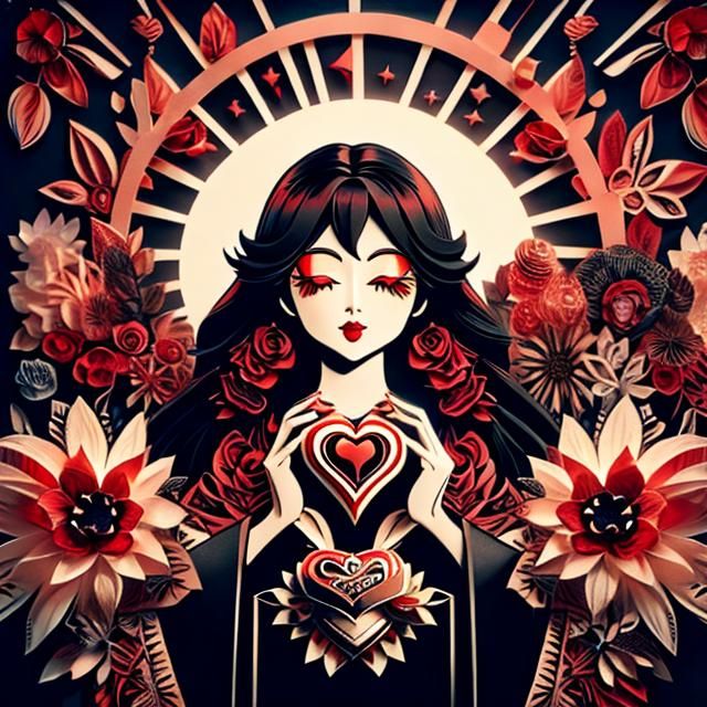  <lora:PaperArt:1.0> Sacred heart tattoo