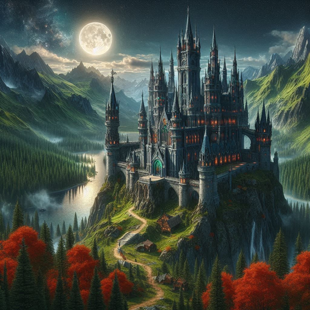 Enchanted Fortress under the Harvest Moon