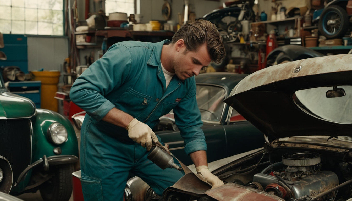 Mechanic covered in grease