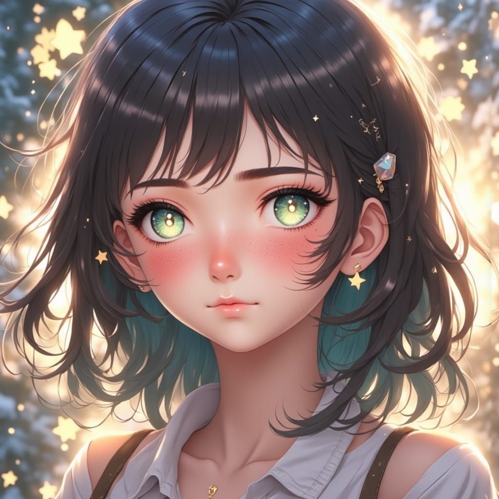 <lora:Alfhildr Fx:1.0>, cute anime girl with freckles, detailed head and shoulders portrait, featured on pixiv, kawaii, lofi, anime art, Ult...