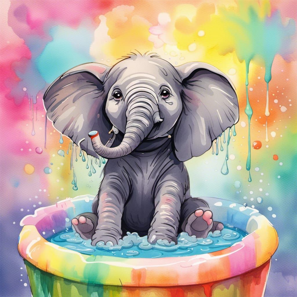 A cute cartoon young elephant sitting on its behind in a kid...