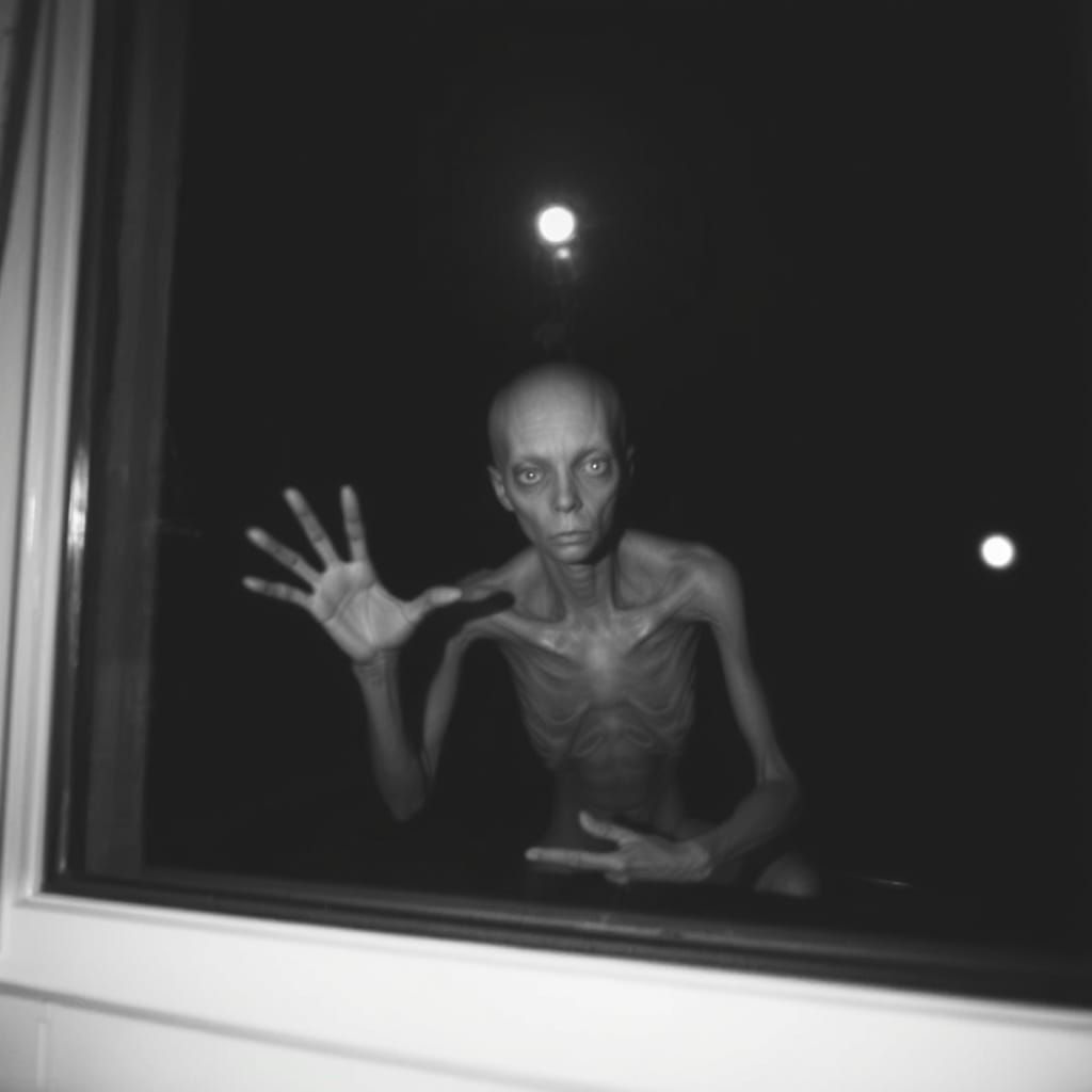 Nocturnal Bedroom Window Scene in Monochromatic Mood