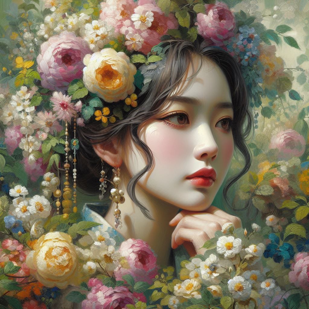 Chunyu portrait of a beautiful girl with flowers