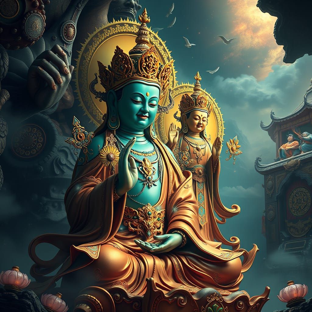 Wealth Bodhisattva and Ksitigarbha in Mystical Realm