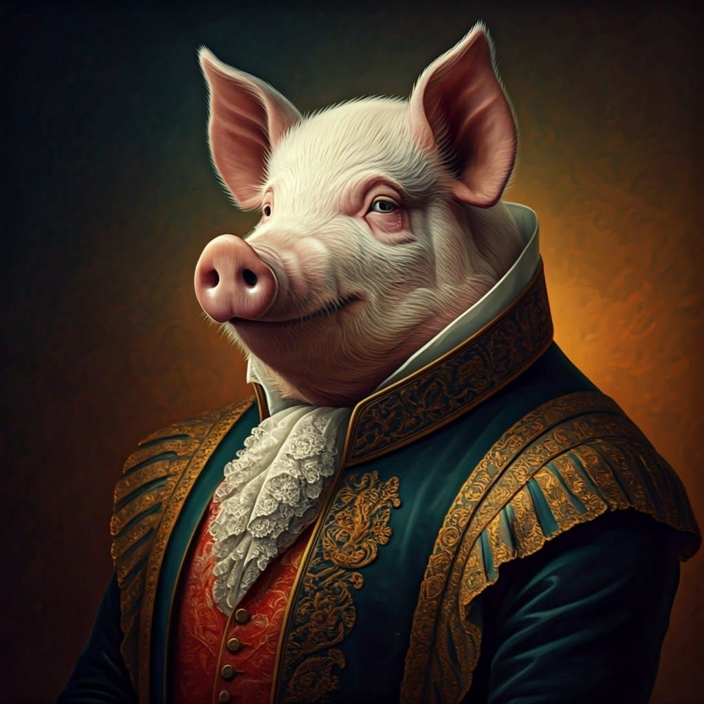 Regal Pig Exudes Aristocratic Elegance in Digital Painting