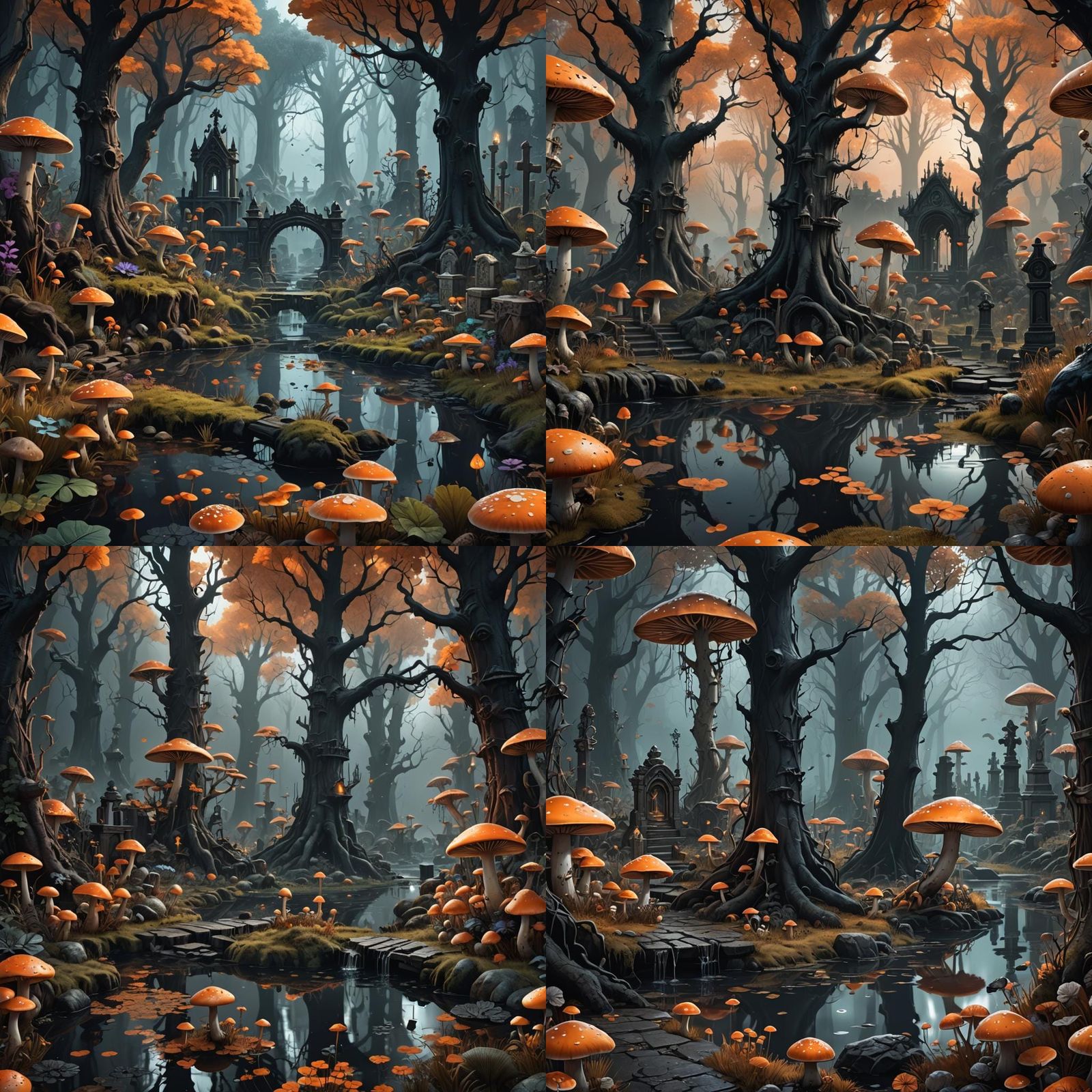 4k clipart illustration of a dark gothic fantasy forest scen...