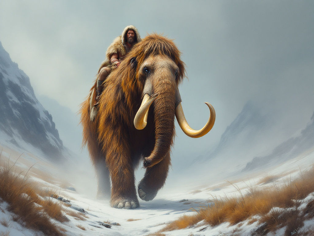 A man riding a brown mammoth – MI