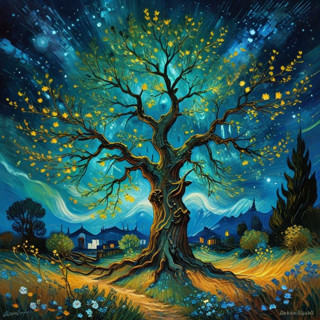 Picture a magnificent tree standing tall in a realm of pure magic, its branches reaching towards the ...  by @Ari_mermaid06