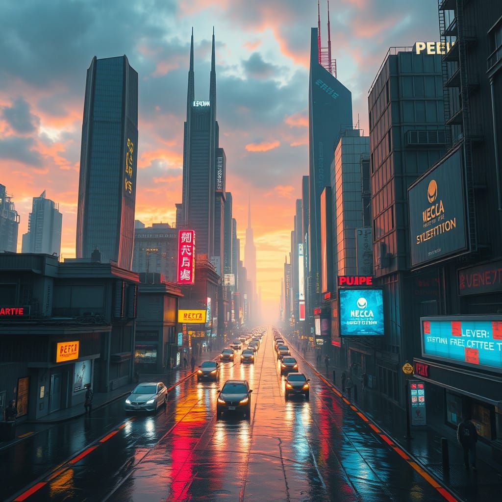 Futuristic Cityscape in Cyberpunk Style