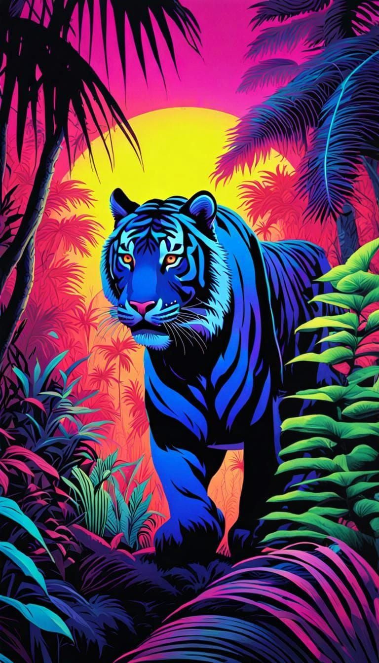 Vintage Black Light Tiger Poster  by @Caleb