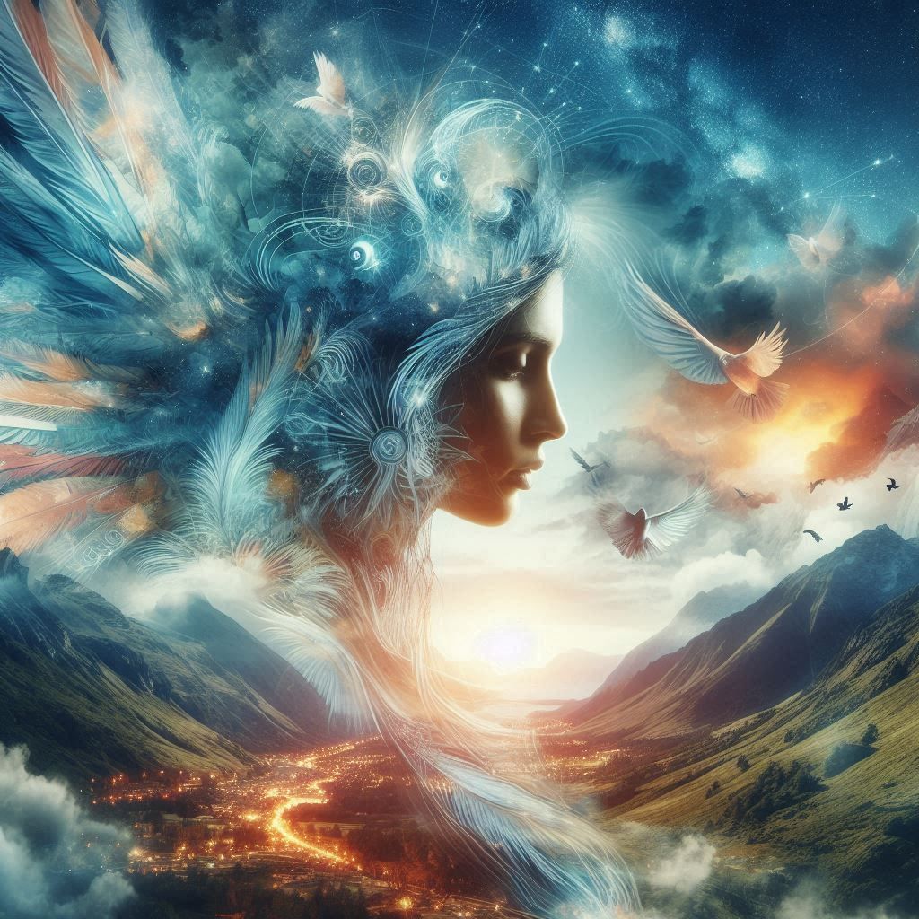 double exposure beautiful fantasy portrait landscape..