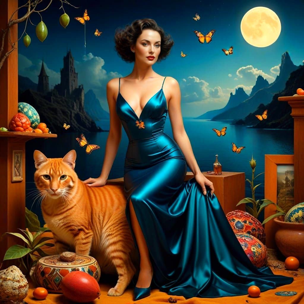 Surrealistic Portrait of a Charming Lady in a Fantastical Sc...
