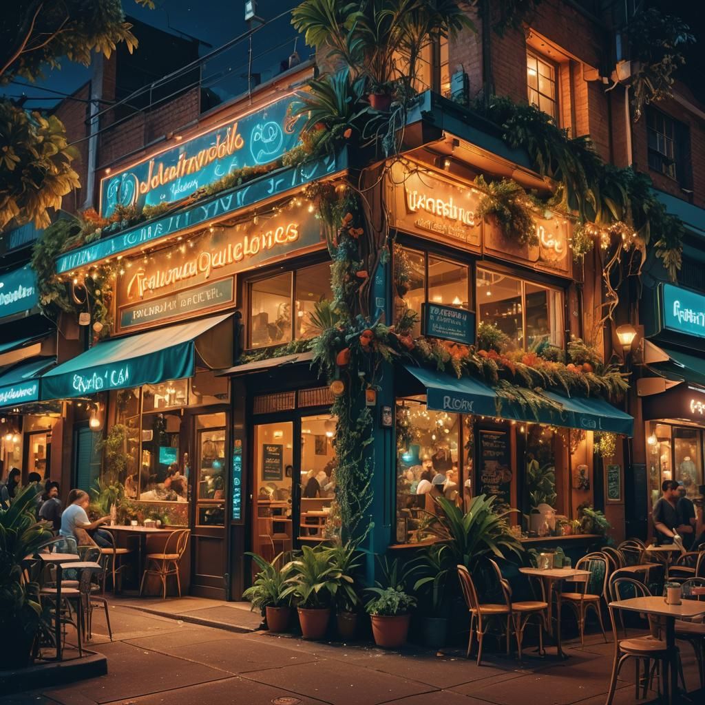 Australian Cafe at Night in a Fantasy Scene
