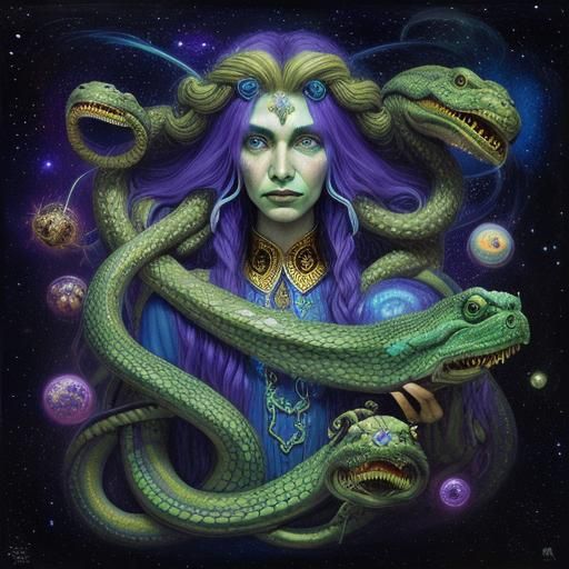 Weeping Medusa Portrait with Luminescent Snakes
