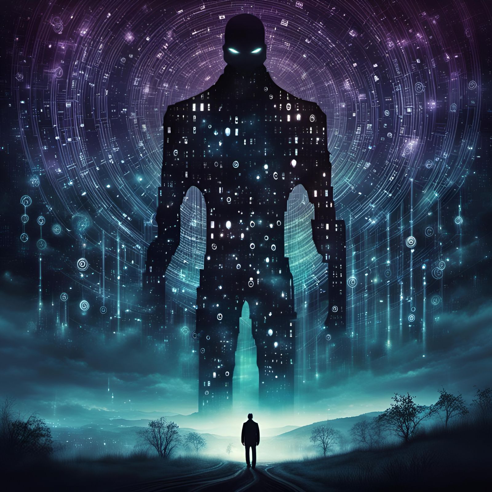 Binary Code Dream Double Exposure Demonic Dreamscape Evolving Eldritch Twilight