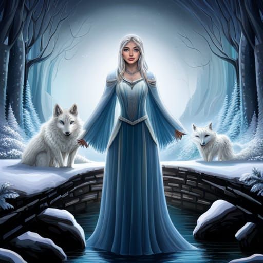 A beautiful snow queen with her white wolfes - AI Generated Artwork -  NightCafe Creator