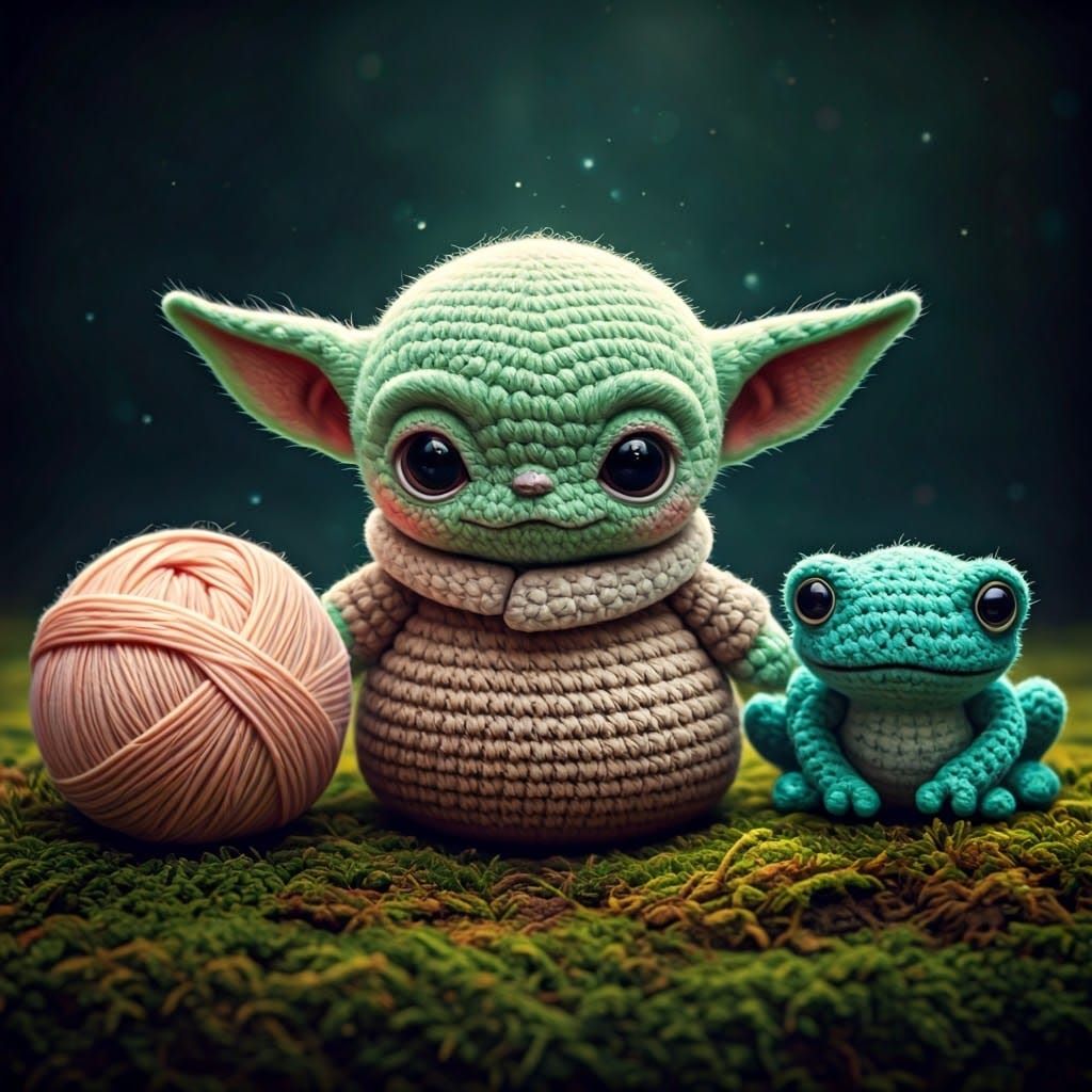 yarn grogu and frog amigurumi lifelike insanely cute magical whimsical  by @Amanda Haury