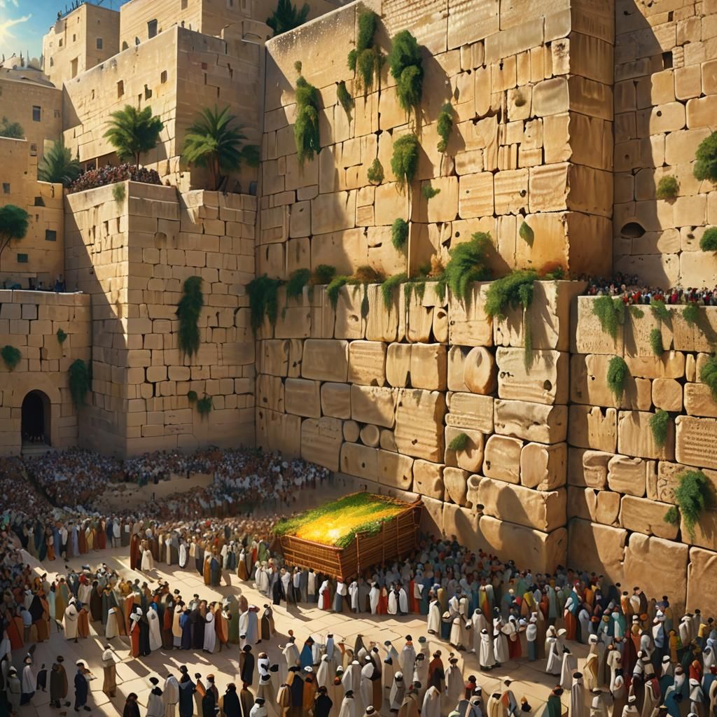 Joyous Gathering at Western Wall in Oil Painting Style
