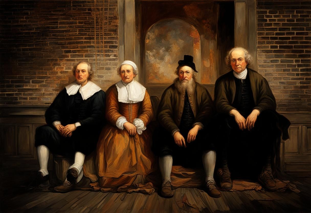 3 men and 1 woman sitting, painting “by”Rembrandt - AI Generated Artwork -  NightCafe Creator