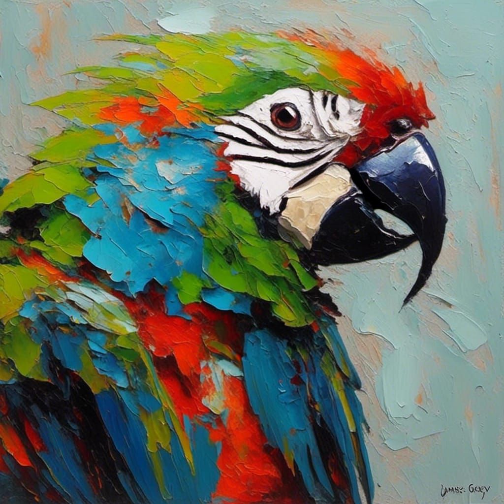 lora:Impasto1:1.0>(portrait of a brightly colored parrot)(impasto  style:1.6) - AI Generated Artwork - NightCafe Creator