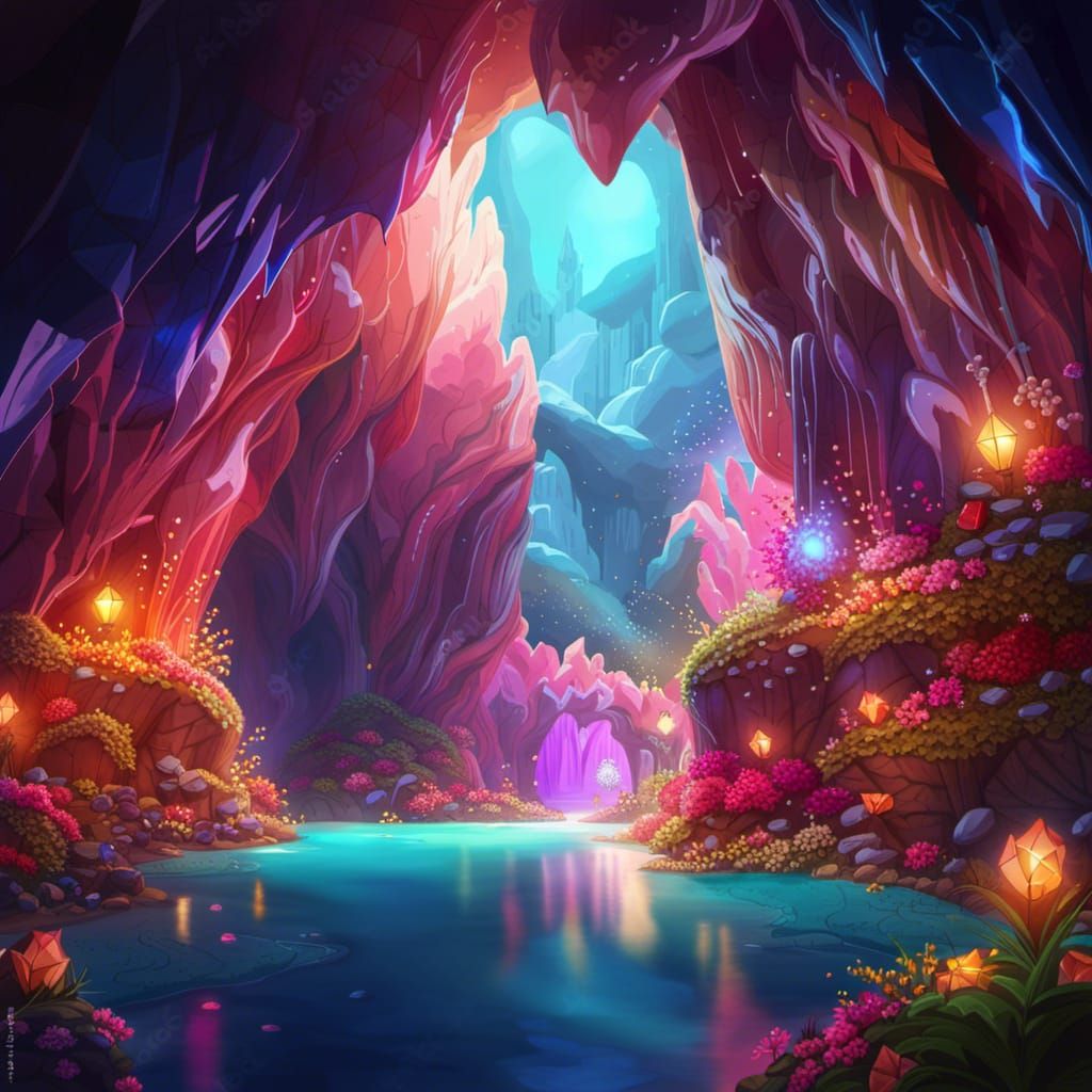 A lush cave with crystals - AI Generated Artwork - NightCafe Creator