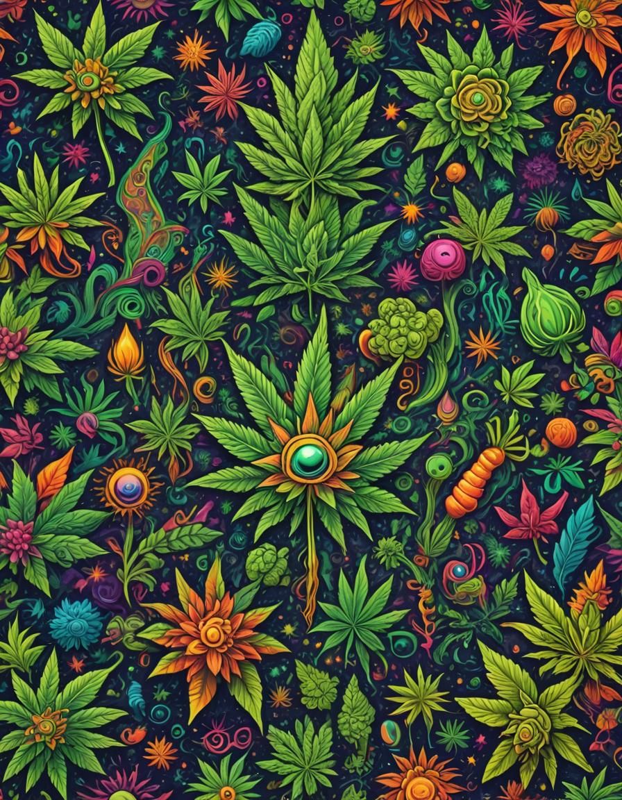 MARIJUANA sphicadelic poster with trippy designs