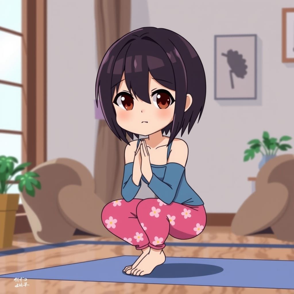 Chibi Woman in Yoga Sakura Outfit, Home Background