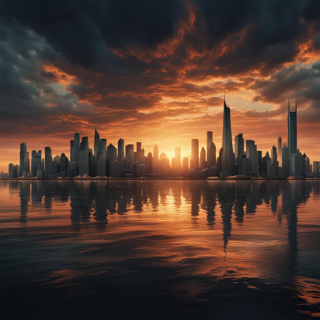 Across the Bay, City Skyline at Sunset  by @Pip