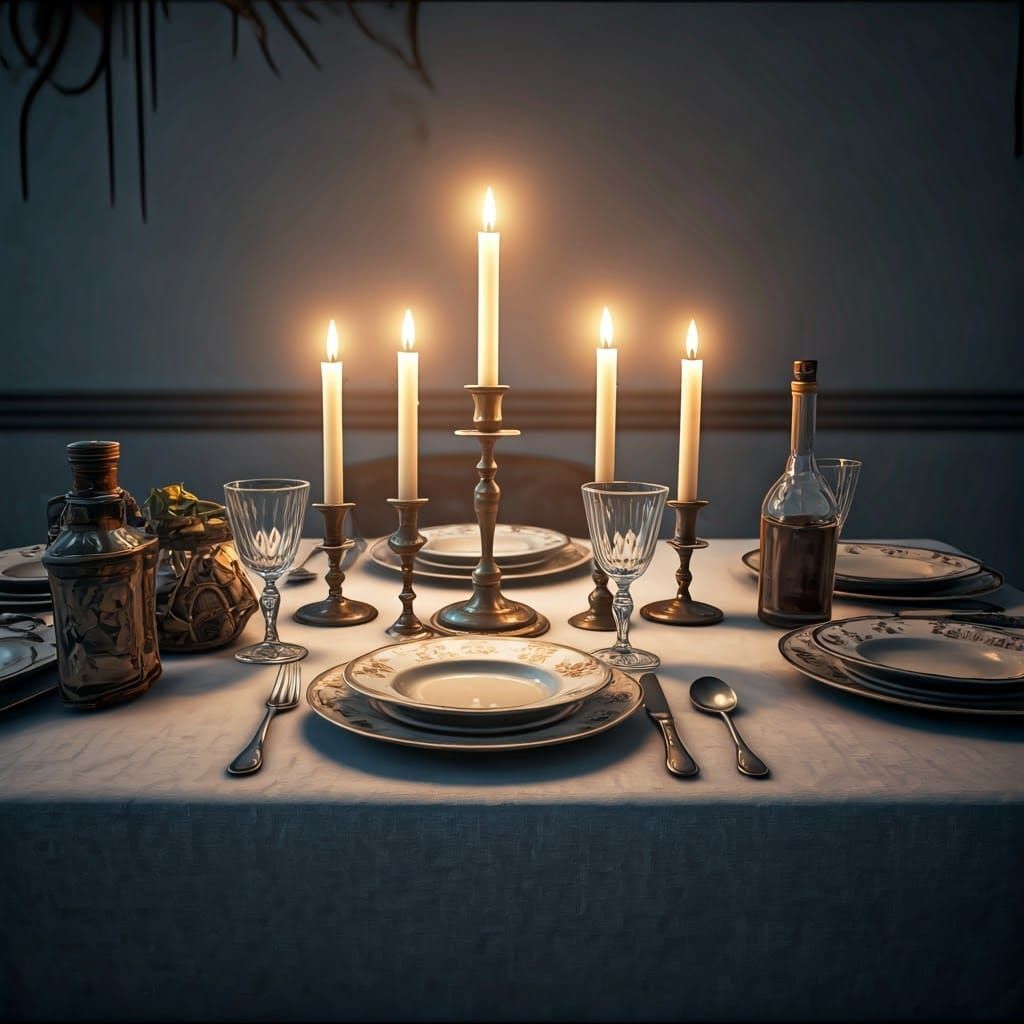 Elegant Shabbat Candles on White Linen Table
