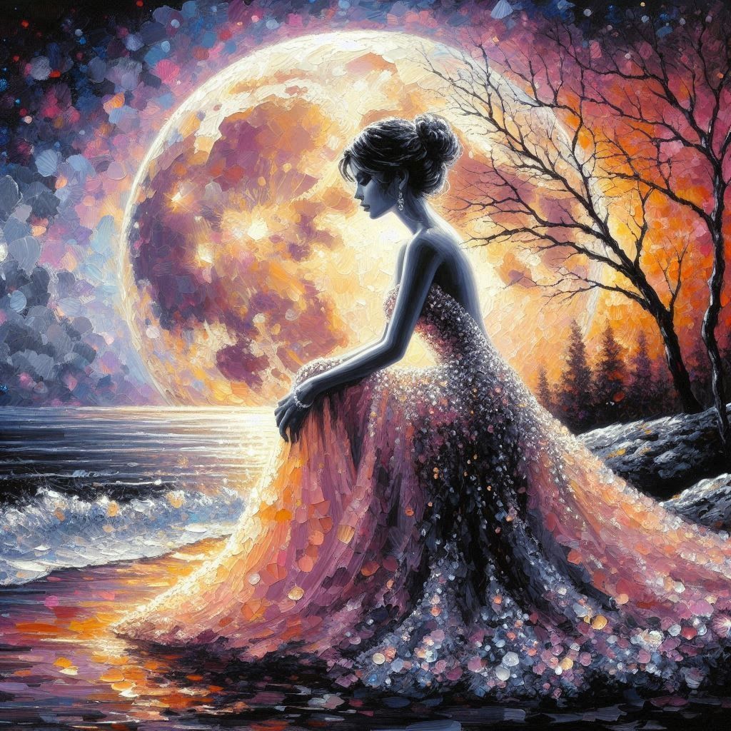 a woman sitting in deep thought, impasto