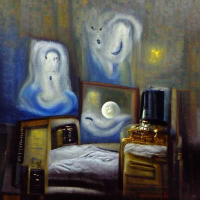 Spirits in a moonlit bedroom oil painting