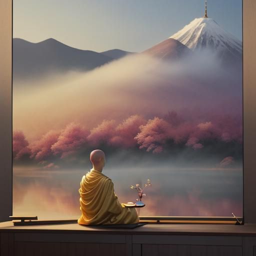 Serene Buddhist Monk in Ukiyo-e Style