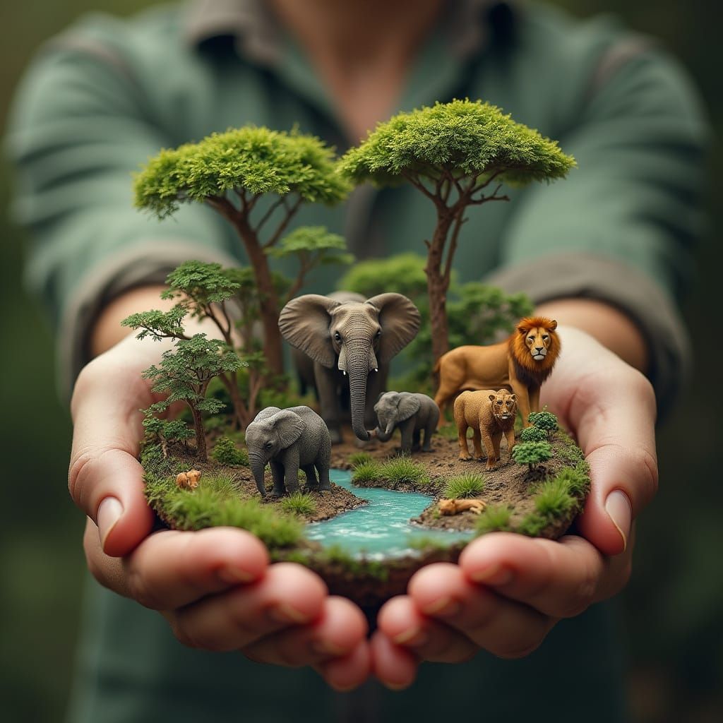 Miniature Jungle in Hand: Digital Art