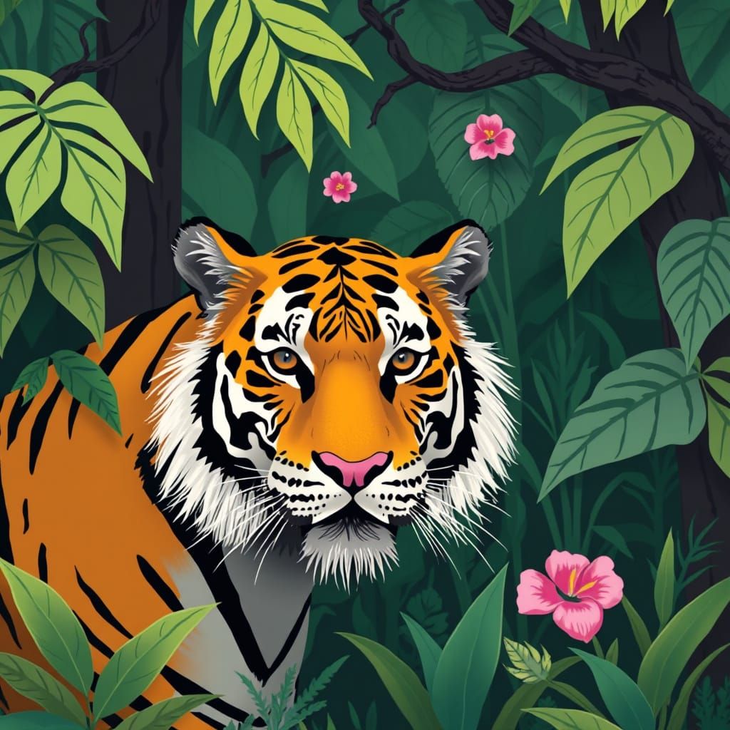 cubist tiger in a cubist jungle