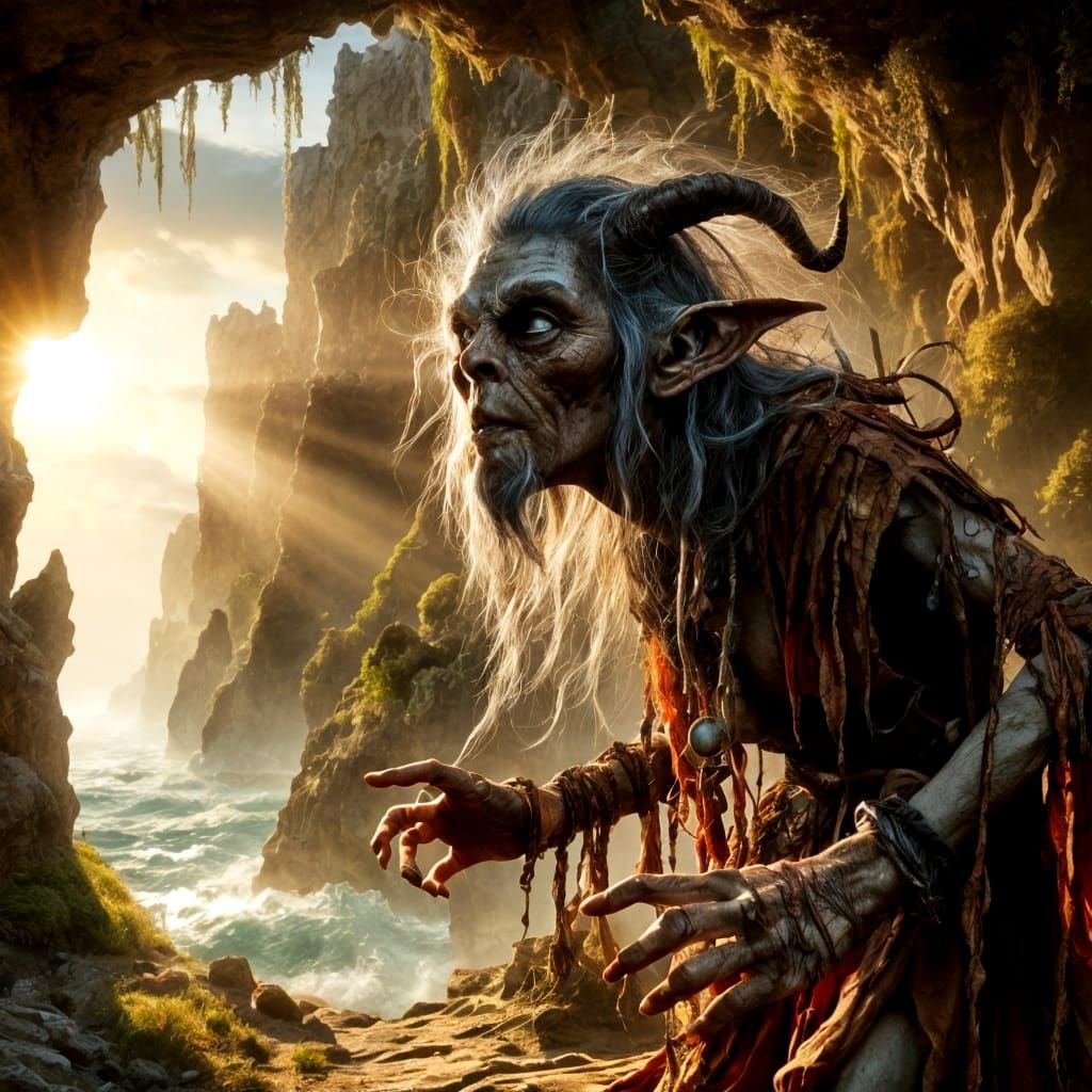 tiefling shaman by the sea