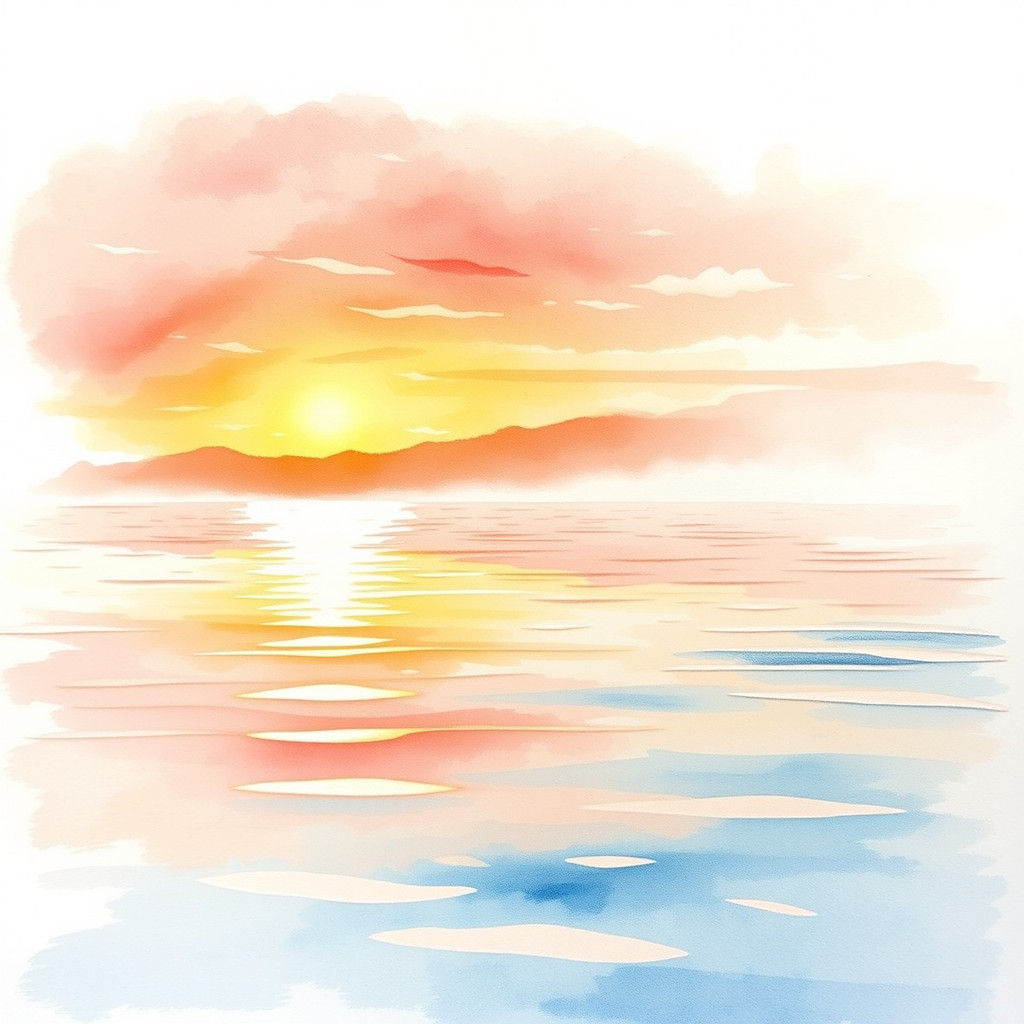 Soft light watercolour effects on calm sea.