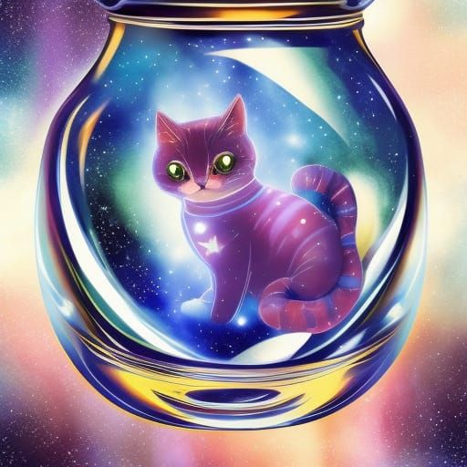 Galaxy cat in a bottle AI Generated Artwork NightCafe Creator