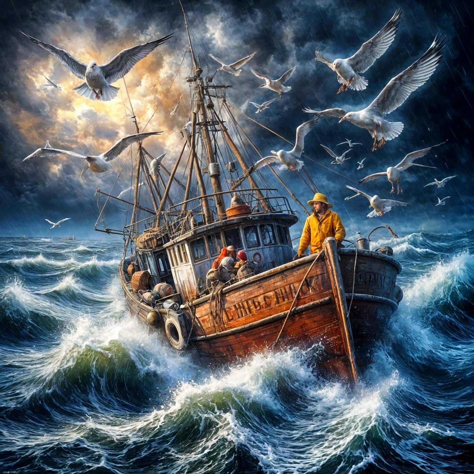 A fishing schooner in a stormy sea  by @SrgGrkv