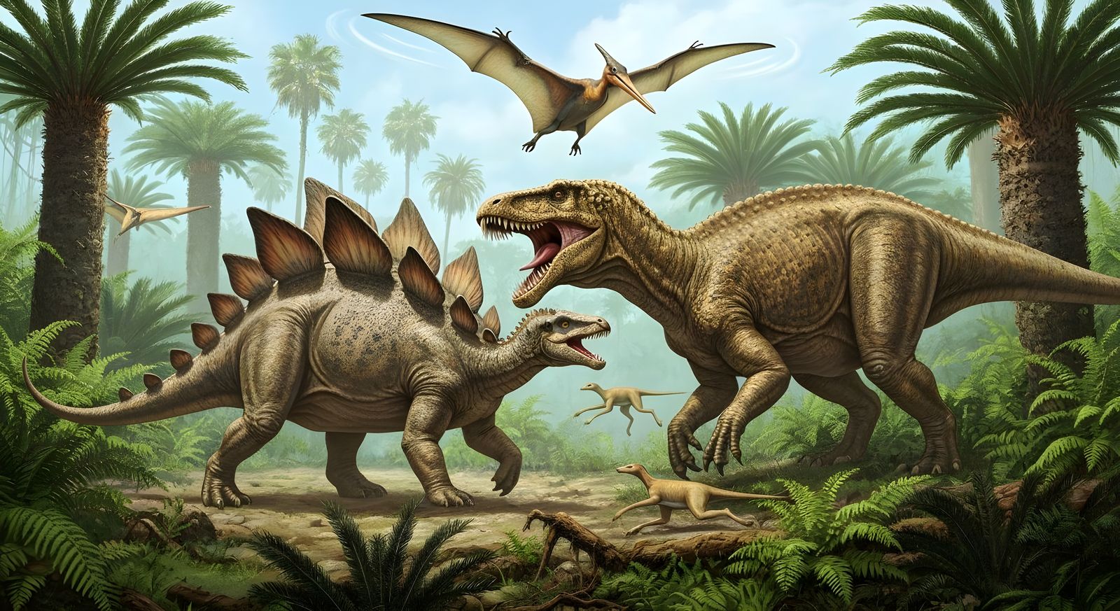 Stegosaurus and Allosaurus clash  by @Gary Murakami