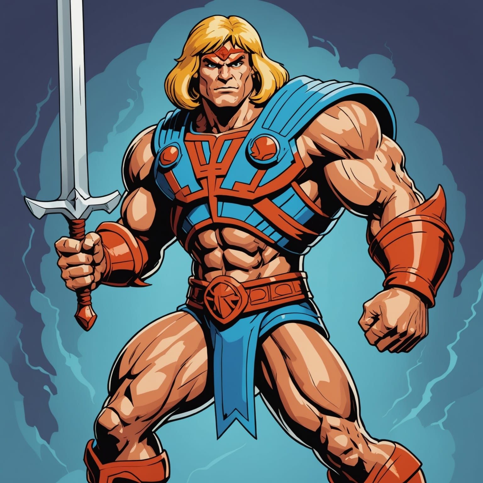 2D cartoon art, He-Man  by @Chesterdog
