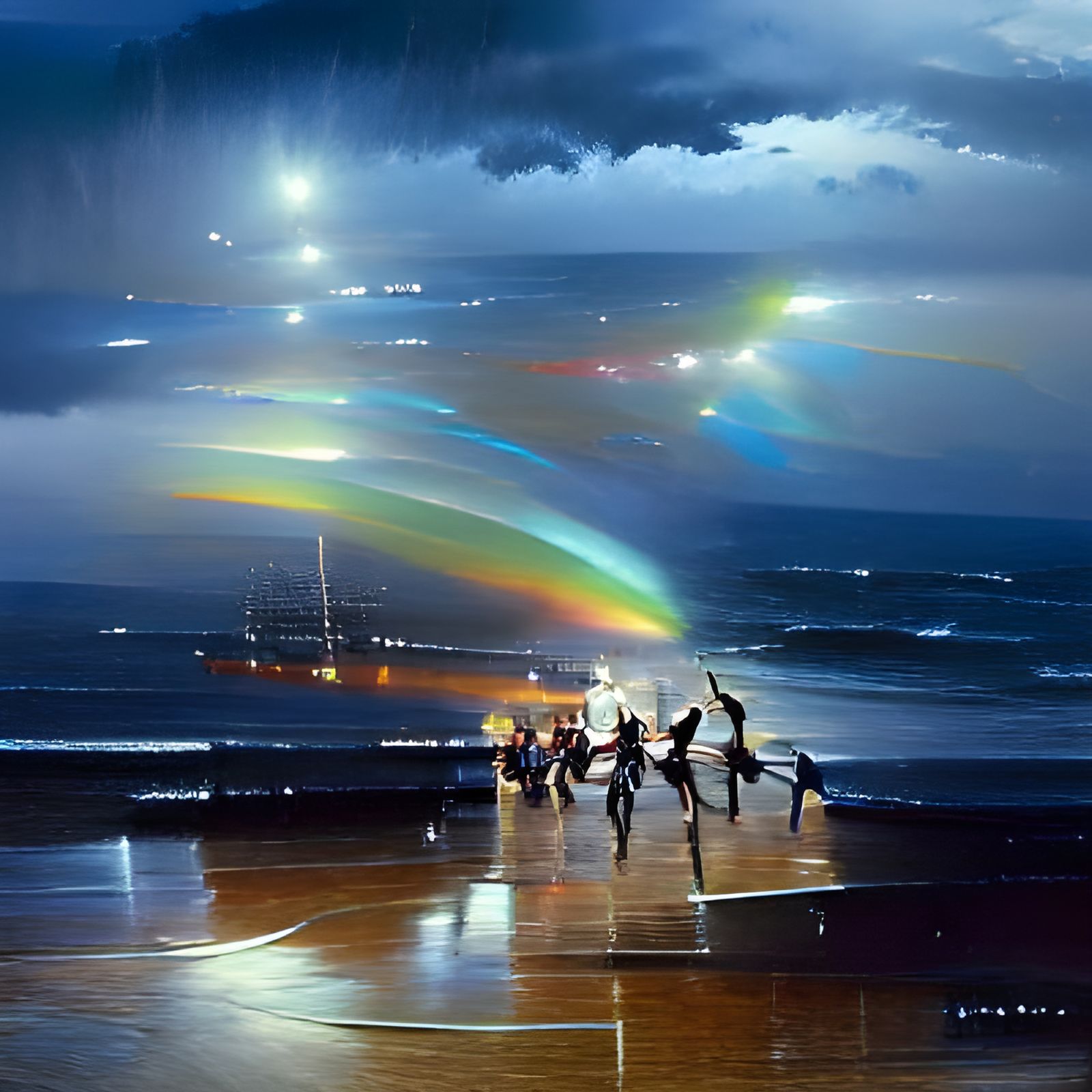 dance sama- the light- night- rainbow- rain- sea
